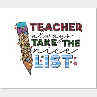 Buffalo Plaid Teacher Christmas Teacher Always Take The Nice List Leopard Print Gift Posters and Art